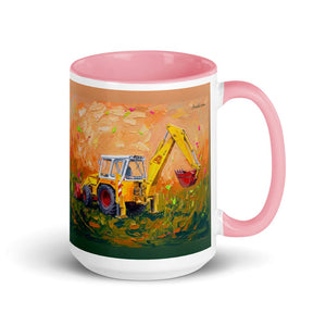 Furrow & Fields Pink JCB 4D II Splash Art | 15 oz Mug with Color Inside Quality Farmers Merch