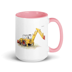 Furrow & Fields Pink JCB 4D II Watercolor | 15 oz Mug with Color Inside Quality Farmers Merch