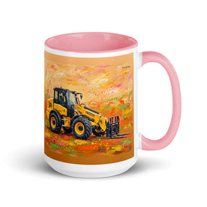 Furrow & Fields Pink JCB TM420 Splash Art | 15 oz Mug with Color Inside Quality Farmers Merch