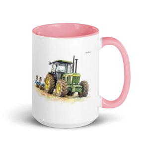 Furrow & Fields Pink John Deere 4350 Watercolor | 15 oz Mug with Color Inside Quality Farmers Merch