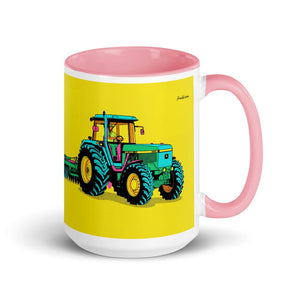 Furrow & Fields Pink John Deere 4955 Pop Art | 15 oz Mug with Color Inside Quality Farmers Merch