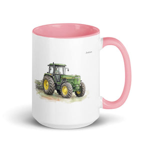 Furrow & Fields Pink John Deere 4955 Watercolor | 15 oz Mug with Color Inside Quality Farmers Merch