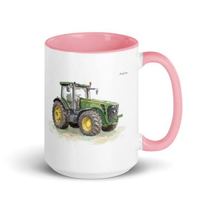 Furrow & Fields Pink John Deere 8345R Watercolor | 15 oz Mug with Color Inside Quality Farmers Merch