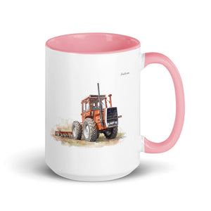 Furrow & Fields Pink Massey Ferguson 1200 Watercolor | 15 oz Mug with Color Inside Quality Farmers Merch