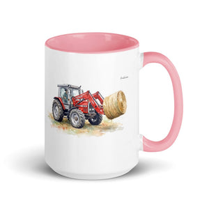 Furrow & Fields Pink Massey Ferguson 3070 Autotronic Watercolor | 15 oz Mug with Color Inside Quality Farmers Merch