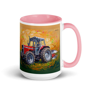 Furrow & Fields Pink Massey Ferguson 375 Splash Art | 15 oz Mug with Color Inside Quality Farmers Merch