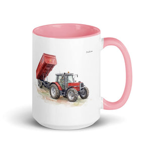 Furrow & Fields Pink Massey Ferguson 6180 Watercolor | 15 oz Mug with Color Inside Quality Farmers Merch