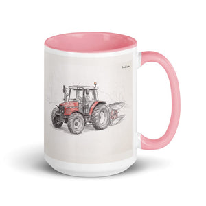 Furrow & Fields Pink Massey Ferguson 6255 Pencil Sketch | 15 oz Mug with Color Inside Quality Farmers Merch