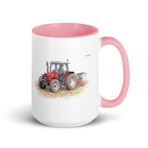 Furrow & Fields Pink Massey Ferguson 6255 Watercolor | 15 oz Mug with Color Inside Quality Farmers Merch