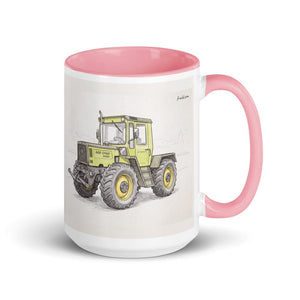 Furrow & Fields Pink Mercedes-Benz MB-trac 1100 Pencil Sketch | 15 oz Mug with Color Inside Quality Farmers Merch