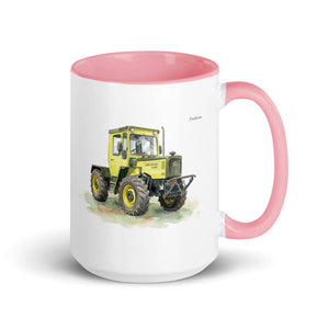 Furrow & Fields Pink Mercedes-Benz MB-trac 1100 Watercolor | 15 oz Mug with Color Inside Quality Farmers Merch