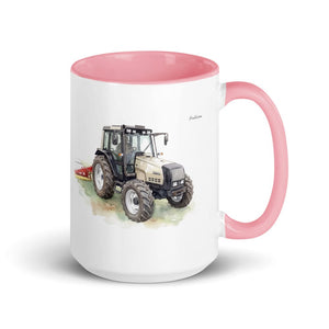 Furrow & Fields Pink Valtra 6750 Watercolor | 15 oz Mug with Color Inside Quality Farmers Merch