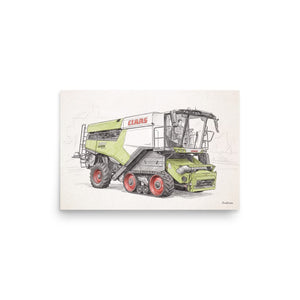 Furrow & Fields Poster CLAAS Lexion 8600 TerraTrac Pencil Sketch | Poster Quality Farmers Merch