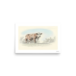 Furrow & Fields Poster Hereford Cow Pencil Sketch | Poster Quality Farmers Merch
