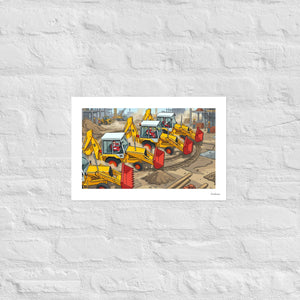 Furrow & Fields Poster JCB Dancing Diggers 80's | Poster Quality Farmers Merch
