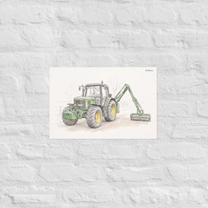 Furrow & Fields Poster John Deere 6910 with Hedge Cutter Pencil Sketch | Poster Quality Farmers Merch