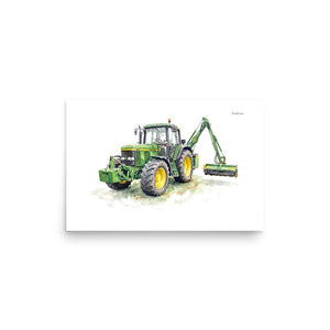 Furrow & Fields Poster John Deere 6910 with Hedge Cutter Watercolor | Poster Quality Farmers Merch