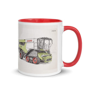 Furrow & Fields Red / 11 oz CLAAS Lexion 8600 TerraTrac Pencil Sketch | Mug with Color Inside Quality Farmers Merch