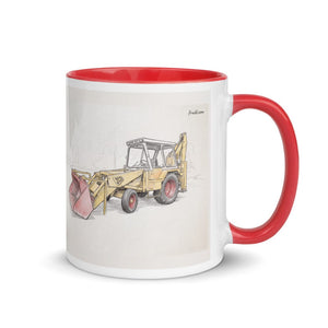 Furrow & Fields Red / 11 oz JCB 3C II Pencil Sketch | Mug with Color Inside Quality Farmers Merch