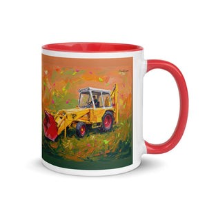 Furrow & Fields Red / 11 oz JCB 3C II Splash Art | Mug with Color Inside Quality Farmers Merch