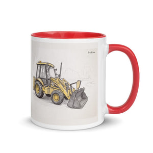 Furrow & Fields Red / 11 oz JCB 3CX Sitemaster Plus Pencil Sketch | Mug with Color Inside Quality Farmers Merch