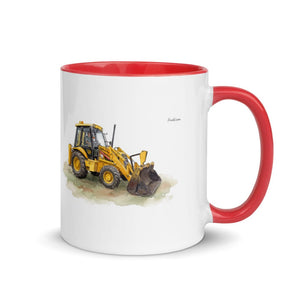 Furrow & Fields Red / 11 oz JCB 3CX Sitemaster Plus Watercolor | Mug with Color Inside Quality Farmers Merch
