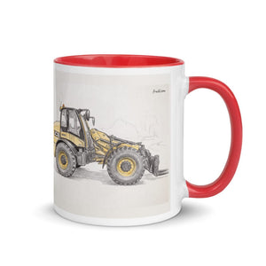 Furrow & Fields Red / 11 oz JCB TM420 Pencil Sketch | Mug with Color Inside Quality Farmers Merch