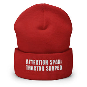 Furrow & Fields Red Attention Span: Tractor Shaped | Cuffed Beanie Quality Farmers Merch