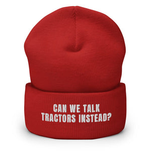 Furrow & Fields Red Can We Talk Tractors Instead? | Cuffed Beanie Quality Farmers Merch
