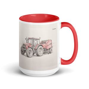 Furrow & Fields Red Case IH Maxxum MXM130 Pencil Sketch | 15 oz Mug with Color Inside Quality Farmers Merch
