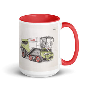 Furrow & Fields Red CLAAS Lexion 8600 TerraTrac Pencil Sketch | 15 oz Mug with Color Inside Quality Farmers Merch