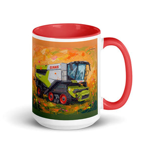 Furrow & Fields Red CLAAS Lexion 8600 TerraTrac Splash Art | 15 oz Mug with Color Inside Quality Farmers Merch