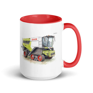 Furrow & Fields Red CLAAS Lexion 8600 TerraTrac Watercolor | 15 oz Mug with Color Inside Quality Farmers Merch