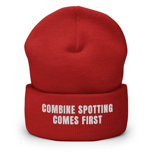Furrow & Fields Red Combine Spotting Comes First | Cuffed Beanie Quality Farmers Merch