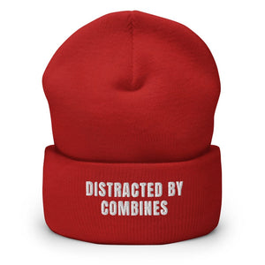 Furrow & Fields Red Distracted by Combines | Cuffed Beanie Quality Farmers Merch