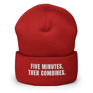 Furrow & Fields Red Five Minutes. Then Combines. | Cuffed Beanie Quality Farmers Merch