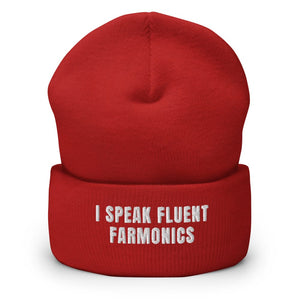 Furrow & Fields Red I Speak Fluent Farmonics | Cuffed Beanie Quality Farmers Merch