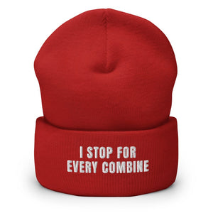 Furrow & Fields Red I Stop for Every Combine | Cuffed Beanie Quality Farmers Merch