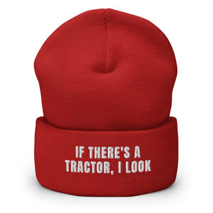 Furrow & Fields Red If There's a Tractor, I Look | Cuffed Beanie Quality Farmers Merch