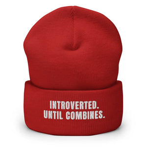 Furrow & Fields Red Introverted. Until Combines. | Cuffed Beanie Quality Farmers Merch