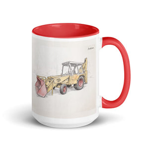 Furrow & Fields Red JCB 3C II Pencil Sketch | 15 oz Mug with Color Inside Quality Farmers Merch
