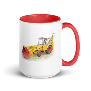 Furrow & Fields Red JCB 3C II Watercolor | 15 oz Mug with Color Inside Quality Farmers Merch
