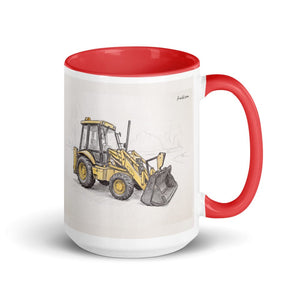 Furrow & Fields Red JCB 3CX Sitemaster Plus Pencil Sketch | 15 oz Mug with Color Inside Quality Farmers Merch