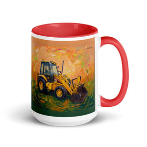 Furrow & Fields Red JCB 3CX Sitemaster Plus Splash Art | 15 oz Mug with Color Inside Quality Farmers Merch