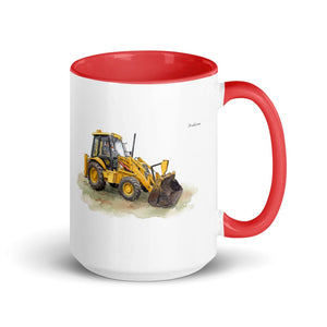 Furrow & Fields Red JCB 3CX Sitemaster Plus Watercolor | 15 oz Mug with Color Inside Quality Farmers Merch
