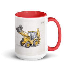 Furrow & Fields Red JCB 3CX Sitemaster SRS Pencil Sketch | 15 oz Mug with Color Inside Quality Farmers Merch