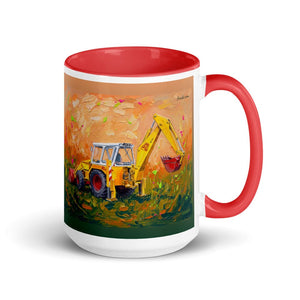 Furrow & Fields Red JCB 4D II Splash Art | 15 oz Mug with Color Inside Quality Farmers Merch