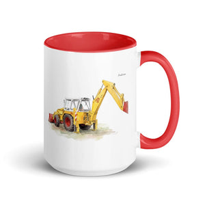 Furrow & Fields Red JCB 4D II Watercolor | 15 oz Mug with Color Inside Quality Farmers Merch