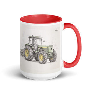 Furrow & Fields Red John Deere 4955 Pencil Sketch | 15 oz Mug with Color Inside Quality Farmers Merch