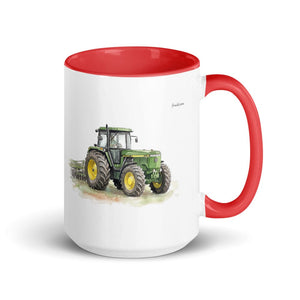Furrow & Fields Red John Deere 4955 Watercolor | 15 oz Mug with Color Inside Quality Farmers Merch